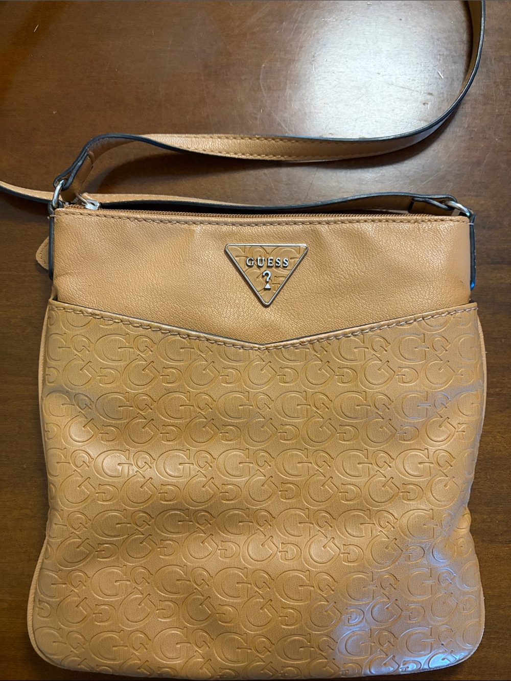 Guess Tan Embossed Logo Crossbody Bag